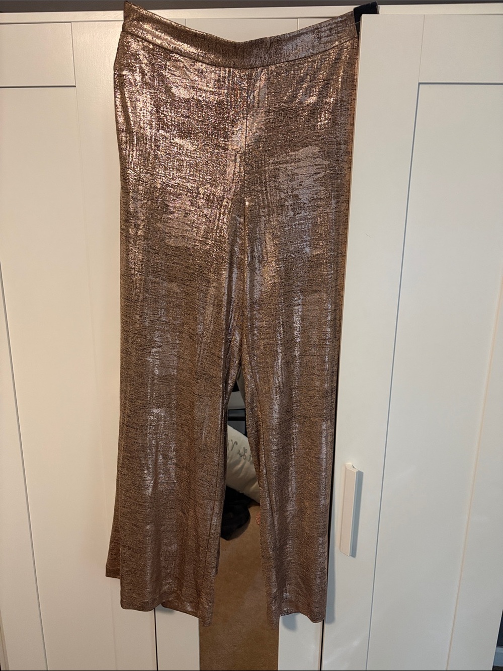 Metallic Wide-Leg Palazzo Pants - Rose Gold